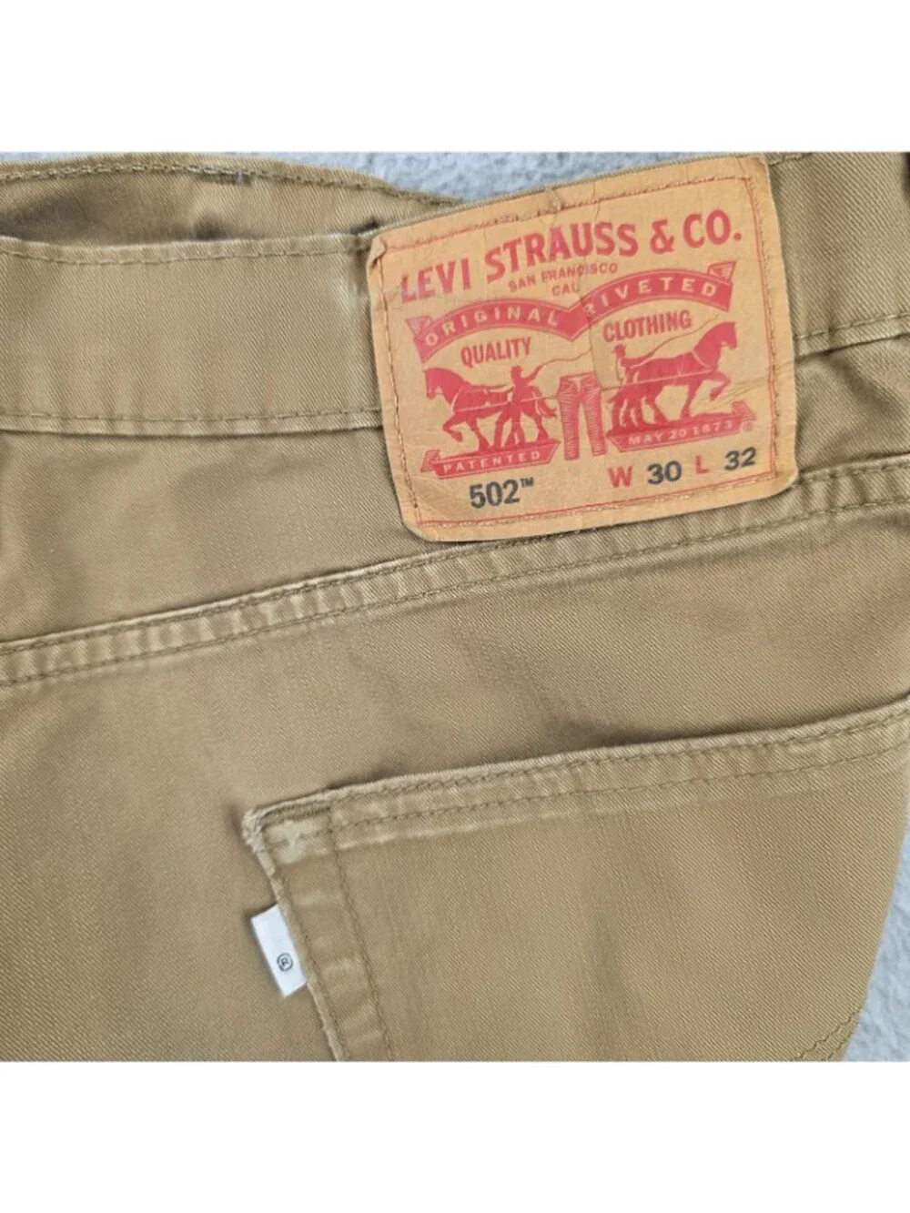 Levi's 502 Jeans Mens 30x32 Beige Regular Fit Tapered Stretch Denim Khaki Cotton